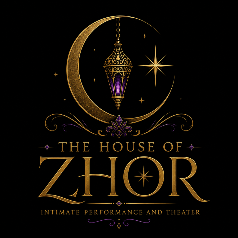 Logo for The House of Zhor, featuring a crescent moon, lantern, and star design.