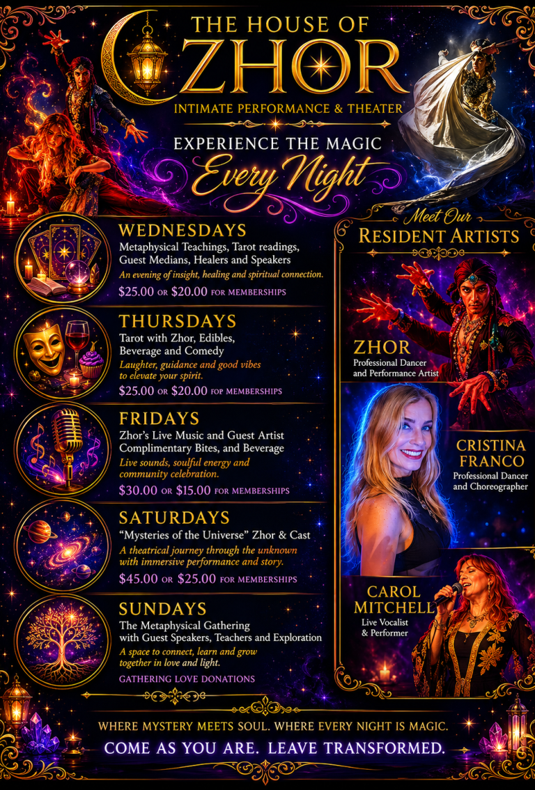 The House of Zhor Promotional Poster Promotional poster for "The House of Zhor" with event details and performers listed.